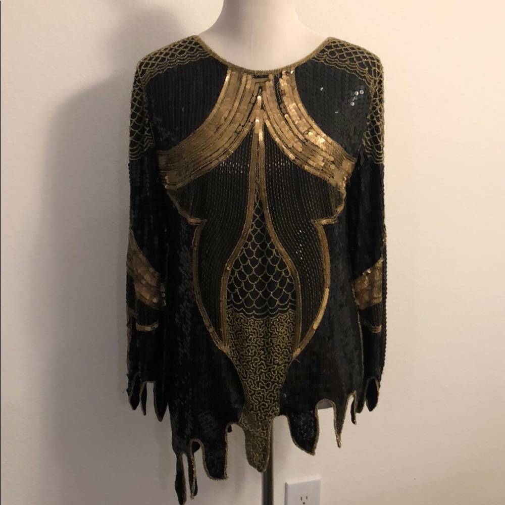 VINTAGE HAND BEADED Long Sleeve Top |  Gatsby Feel - Picture 2 of 8